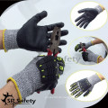 SRSAFETY 13 Gauge Nylon und Glasfaser und HPPE Liner beschichtetes schwarzes Nitril auf Palme, TPR Chips auf der Rückseite, beste Anti-Schlag-Handschuhe